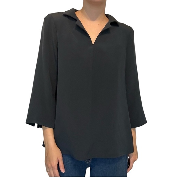 Nina Mclemore Shirt Blouse 100% Silk Dark Blue Minimalist Work Size 4 Small - Picture 6 of 6